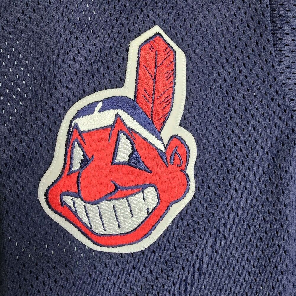 VTG Cleveland Indians Navy Chief Wahoo Jersey Majestic *missing 1 Button And Tag - Picture 6 of 6